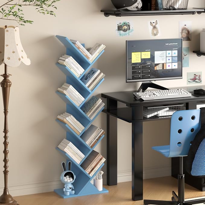 SHEEPAM 10 Tier Tree Book Shelf, Floor Standing Wood Bookshelf - Image 2