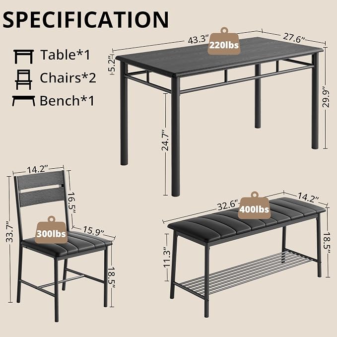 IRONCK Dining Table Set for 4, Kitchen Table - Image 2