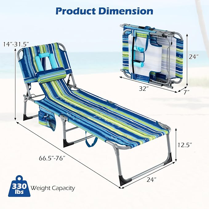 Goplus Tanning Chair, Folding Adjustable Patio Lounge Chair - Image 3