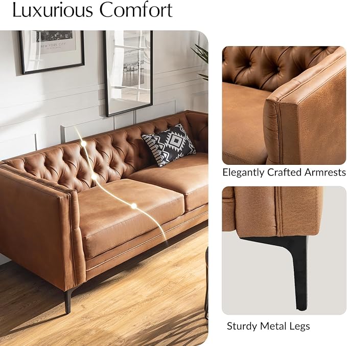 HULALA HOME 84" W Faux Leather Sofa Couch - Image 6