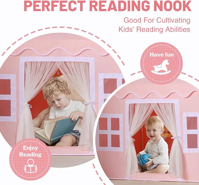 Kids Play Tent Indoor: with Mat, Tassel Garland, Star Lights - Image 4