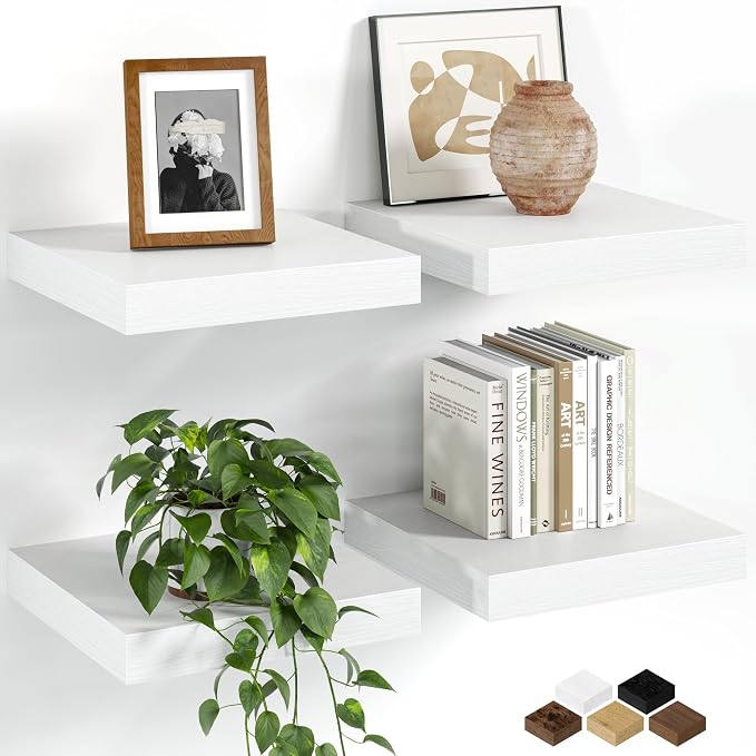 Fun Memories Floating Shelves for Wall, 9.3 Inch Set of 4 Rustic Wood Wall by FunMemories