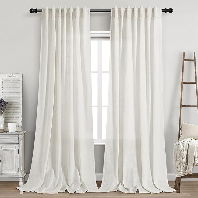 Nanspring Beige White Linen Curtains 96 Inches Long 2 Panels Set by Nanspring