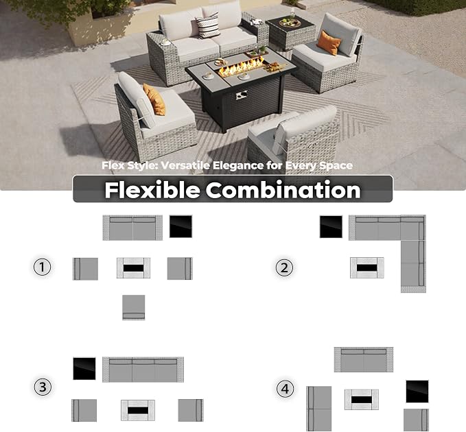 ovios 7 Pieces Patio Furniture Set, Outdoor Wicker Sectional Sofa - Image 7