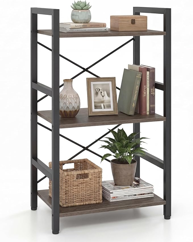 Tangkula 3-Tier Industrial Bookshelf, 16.5" Width Wooden Open Bookcase by TANGKULA