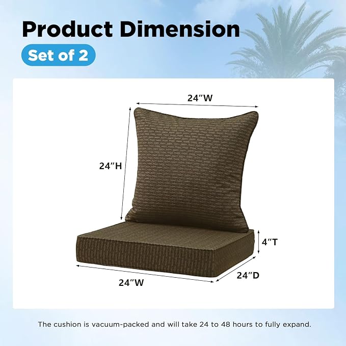 Sunbrella Outdoor Deep Seat & Back Cushion Set, 24 x 24 Inch Water Repellent - Image 3
