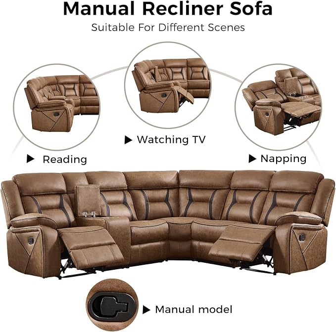 EBELLO Manual Reclining Sectional Sofa - Image 5