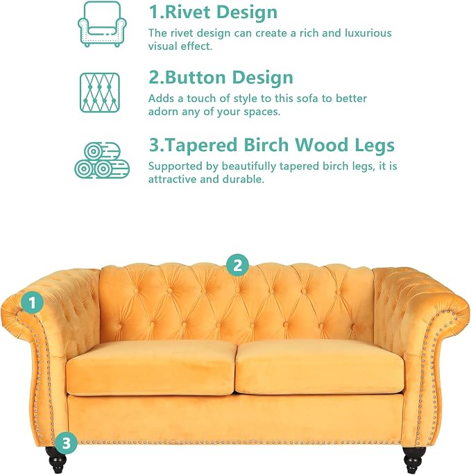 AVZEAR Chesterfield Loveseat, Modern Velvet Sofa Tufted Couch 2 Seater - Image 5