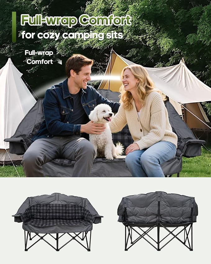 Double Camping Chair Padded Loveseat Camping Couch, Oversized 2 Person Camp - Image 4