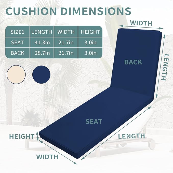 Outdoor Chaise Lounge Cushions for Patio, Waterproof Replacement Seat Cushions - Image 4