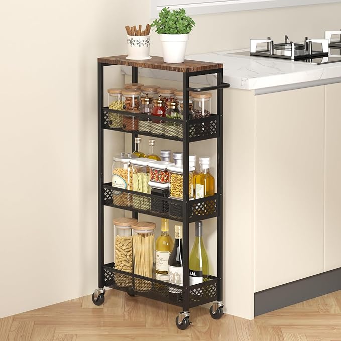 XYZLVSI Slim Storage Cart 4 Tier Narrow Kitchen Rolling Cart on Wheels - Image 8