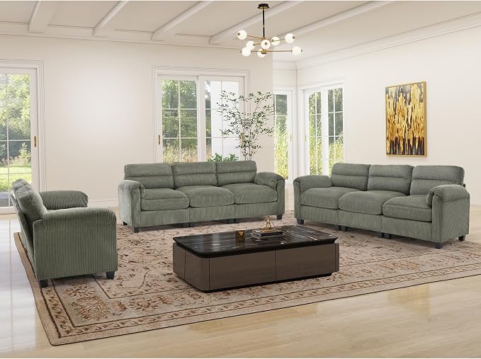 HAOMARKETS Corduroy Sofa Set, Upholstered Loveseat Man and 3-Seater Couch Set by HAOMARKETS