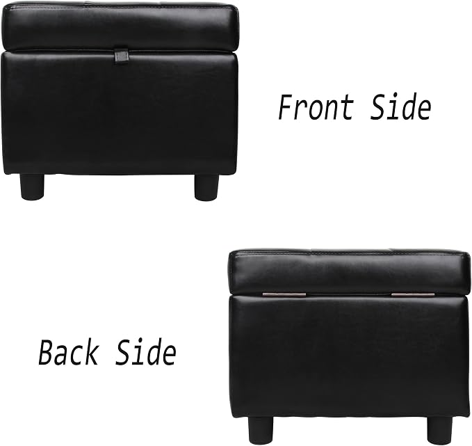 H&B Luxuries Tufted Leather Square Flip Top Storage Ottoman Cube Foot Rest - Image 9