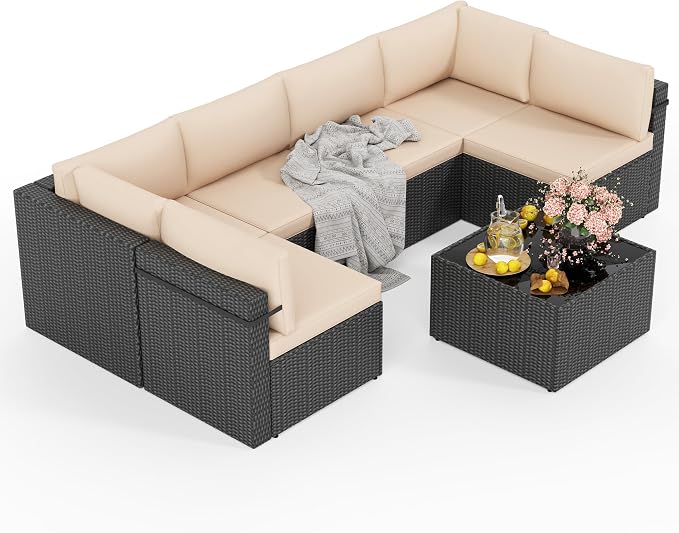7-Piece Outdoor Sectional Sofa Set, Weather-Resistant Patio Furniture Set - Image 9