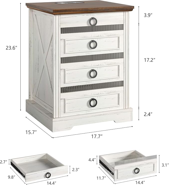 Farmhouse Night Stand with Gun Drawer, Bedside Table with Charger Station - Image 2