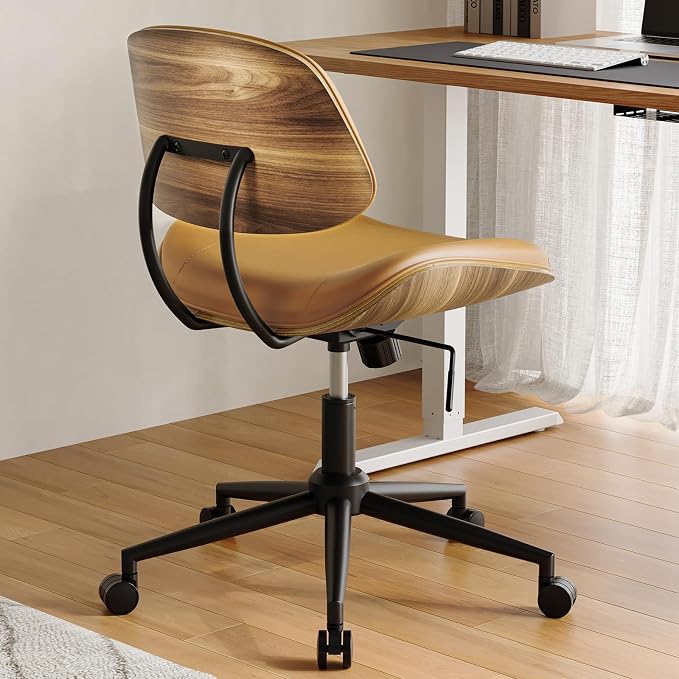 Armless Office Chair with Wheels, PU Leather Adjustable Height Desk Chair - Image 6