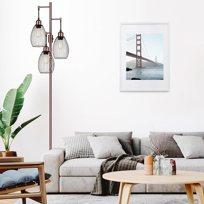 Dimmable Floor Lamp, 3 x 800LM LED Edison Bulbs Included, Farmhouse Industrial - Image 6