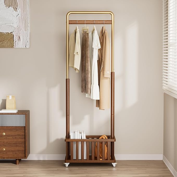 Taitiy Clothes Rack Solid Wood Coat Rack, Metal and Solid Wood Combination - Image 8