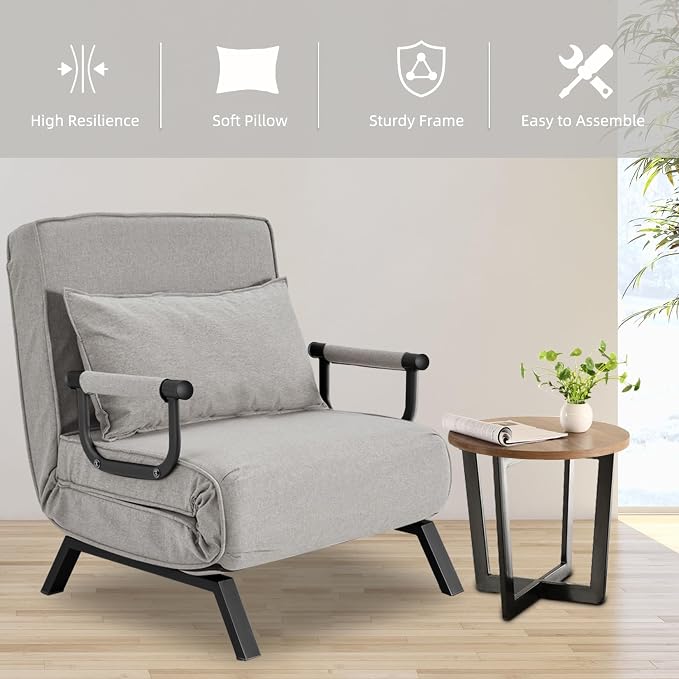 Hupmad Convertible Bed Sleeper Chair, Tri-fold Upholstered Armchair Sleeper - Image 5
