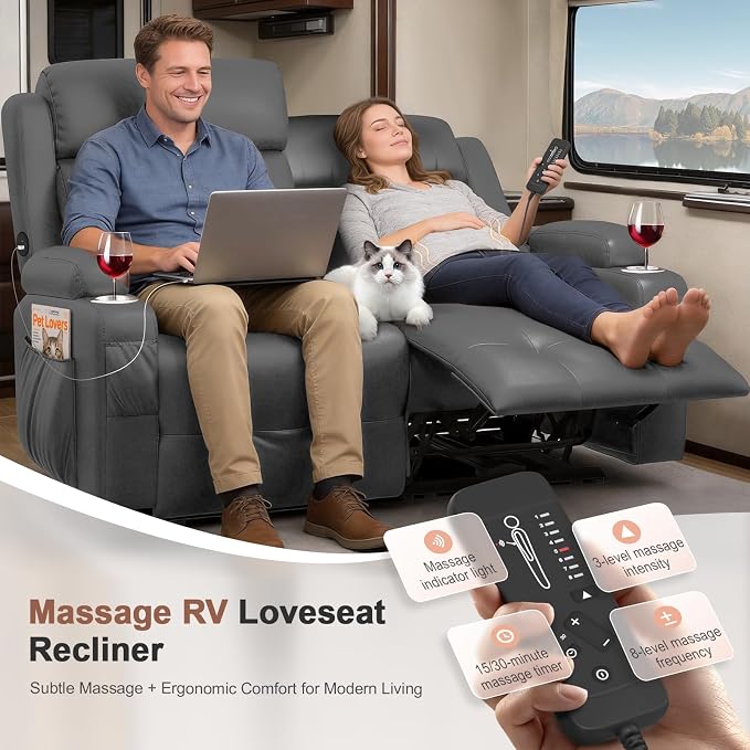 Reclining Loveseat, 55.1" RV PU Leather Wall Hugger Recliner Love Seats Sofa - Image 5