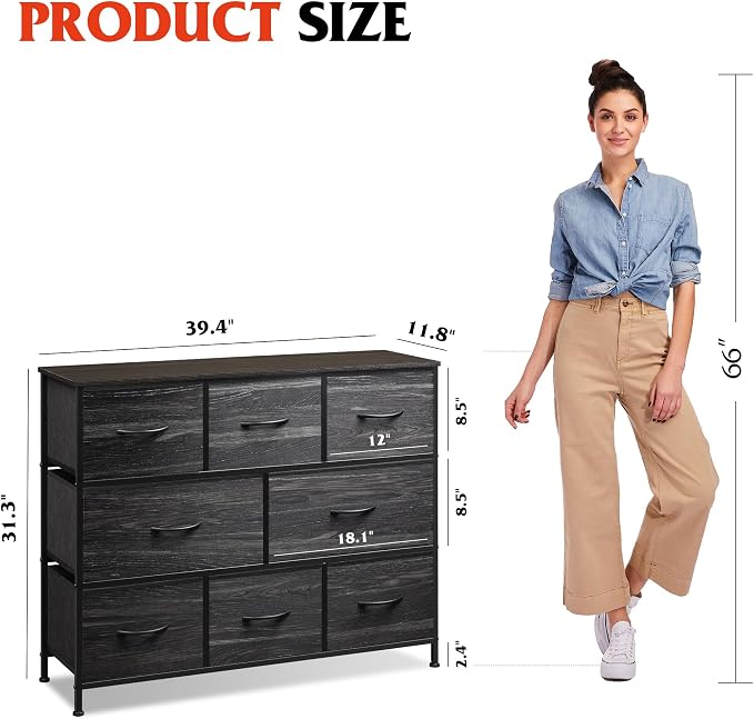 WLIVE 8 Drawer Dresser for Bedroom, Fabric Black Dresser - Image 3