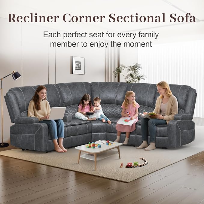 Yolsali Manual Reclining Sectional Sofa Set, 5 Seats Soft Dutch Velvet Recliner - Image 3