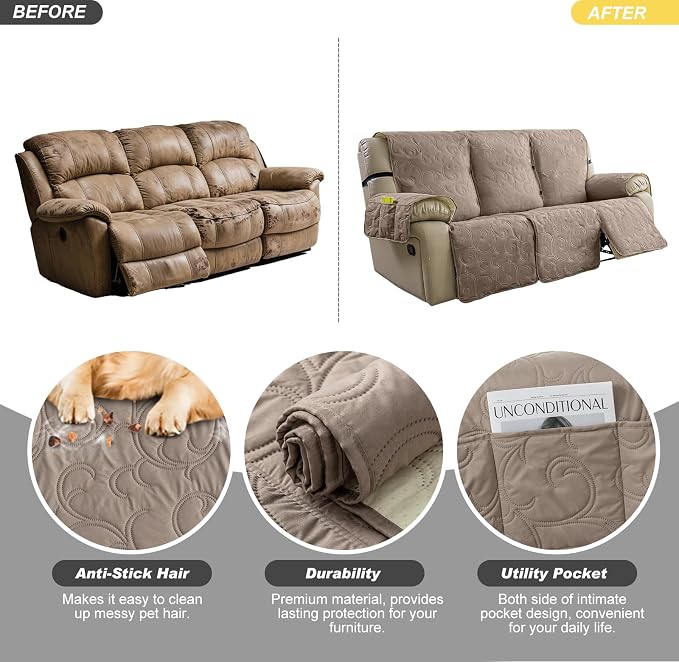 100% Waterproof Recliner Sofa Covers 3 Seater, 6-Piece Split Non-Slip Reclining - Image 4