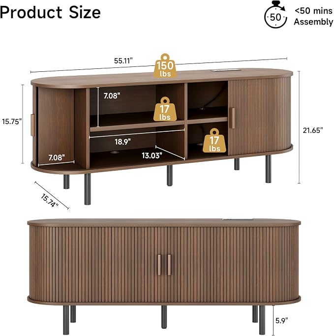 ONBRILL 55" TV Stand with Power Outlet - Image 2