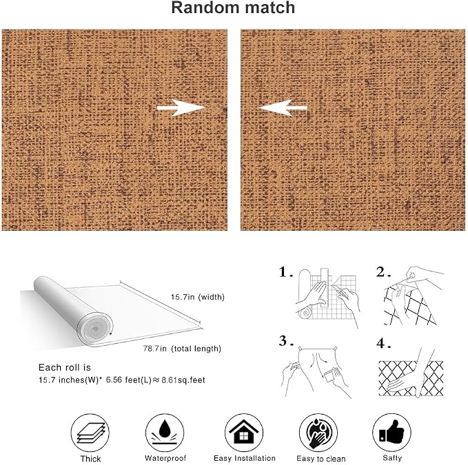 Brown Grasscloth Wallpaper Peel and Stick Contact Paper Textured Removable - Image 5
