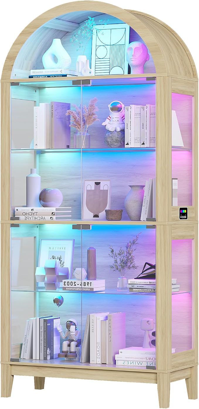 HNEBC Arched Display Case with RGB Lights, LED Curio Cabinet with Shelf - Image 9