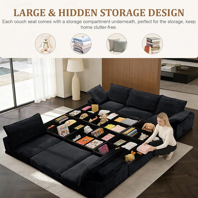 Upgrade Boneless Couch with Storage, Extra Deep&High Seat Modular Sectional - Image 4