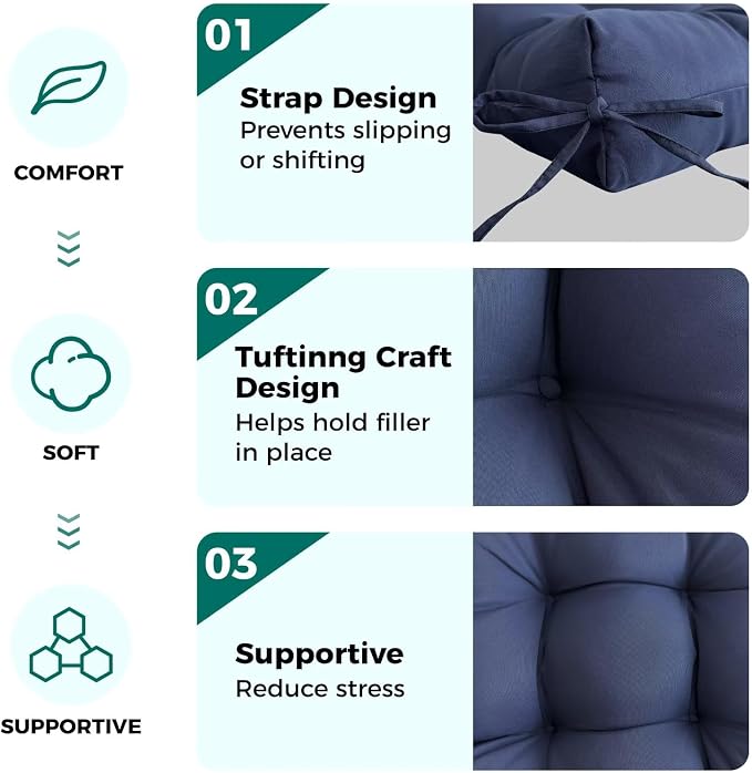 Set of 2 Outdoor Indoor Rocking Chair Cushion Square Wicker Seat Cushion - Image 5