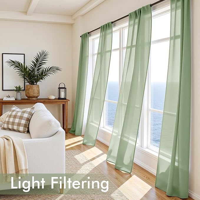 MIULEE Sage Green Sheer Curtains 72 Inches Long, 4 Panels Set, Light Filtering - Image 4