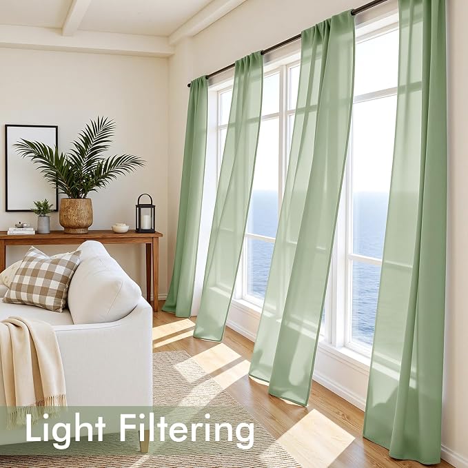 MIULEE Sage Green Sheer Curtains 72 Inches Long, 4 Panels Set, Light Filtering - Image 4