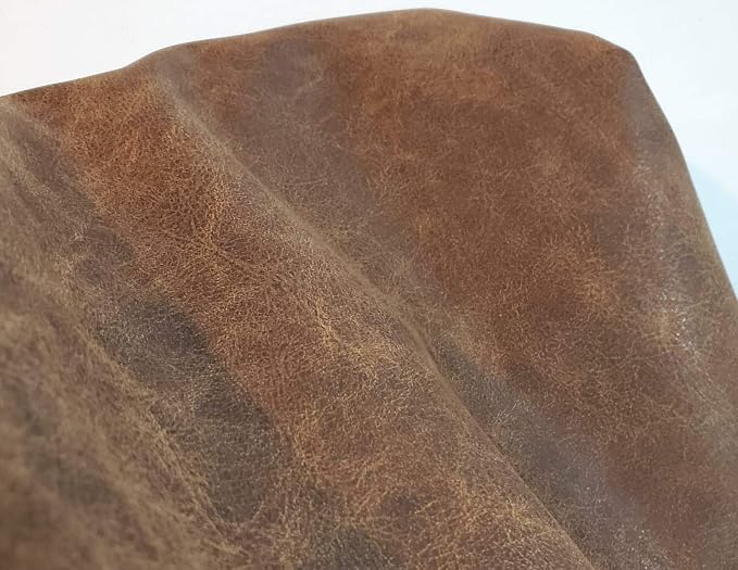 NAT Leathers | Brown Distressed 2 Tone Oily Faux Vegan Leather PU | 1 Yard 36 - Image 5
