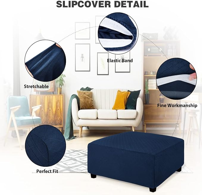 NeColorLife Ottoman Cover Square Large Slipcover Stretch Footrest Stool Covers - Image 2