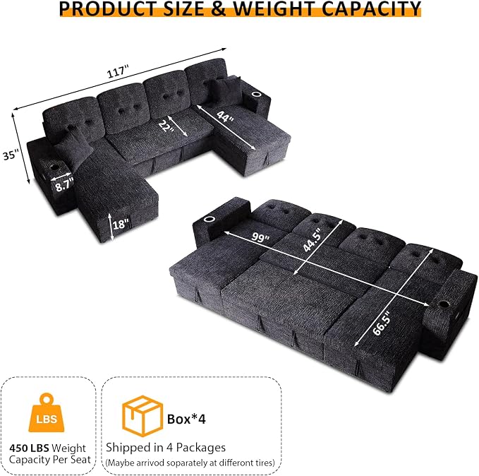 Modular Sectional Sleeper Sofa Bed, Couches - Image 3