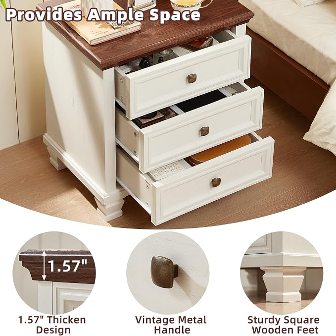 SAVOR LIFE Farmhouse Nightstand Set of 2, Vintage Couch End Table - Image 7