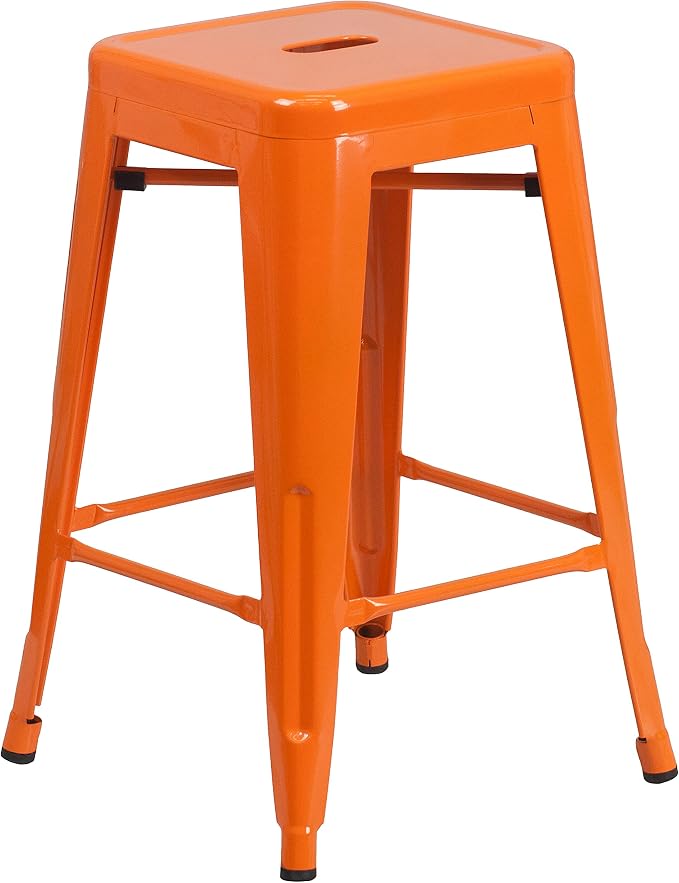 Flash Furniture Kai Commercial Grade 24" High Backless Orange Metal by FlashFurniture