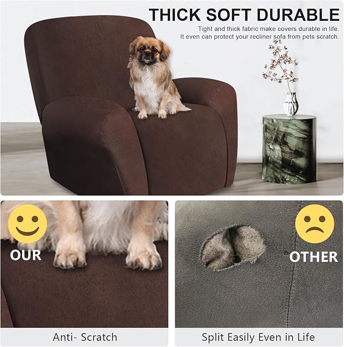 ANARACHON Leather Look Recliner Chair Covers, 4 Pieces Recliner Covers Non Slip - Image 6