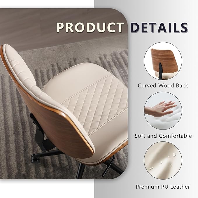 Home Office Chair No Arms with Wheels, Adjustable Height Small Desk Chair - Image 5
