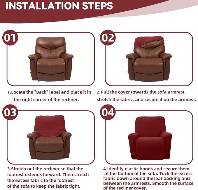 Cupuamon Recliner Chair Covers, Lazy Boy Recliner Covers Stretch Reclining - Image 6