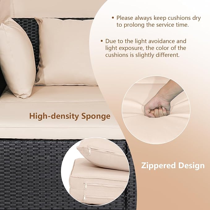 COSTWAY Outdoor Daybed with Retractable Canopy, Patio Rattan Daybed with - Image 3