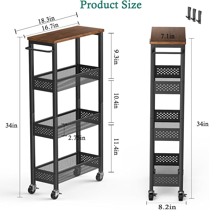 XYZLVSI Slim Storage Cart 4 Tier Narrow Kitchen Rolling Cart on Wheels - Image 6