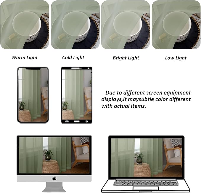 Chyhomenyc Extra Long Sage Green Sheer Curtains 144 inch 2 Panels, Translucent - Image 4