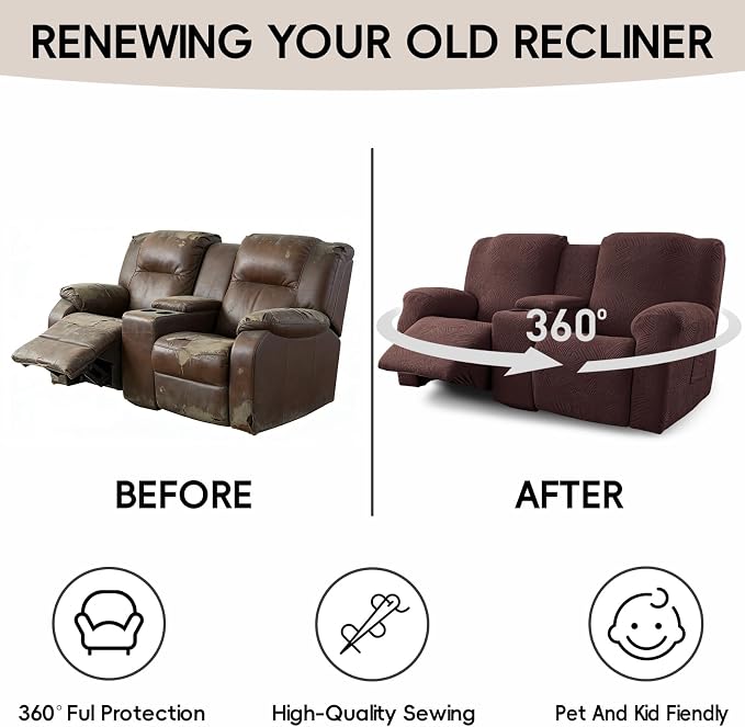 Recliner Loveseat Covers with Console, 6-Piece Stretch Geometric Strokes - Image 6