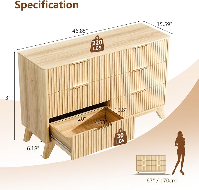 VINGLI Fluted Dresser for Bedroom, 6 Drawer Dresser - Image 2