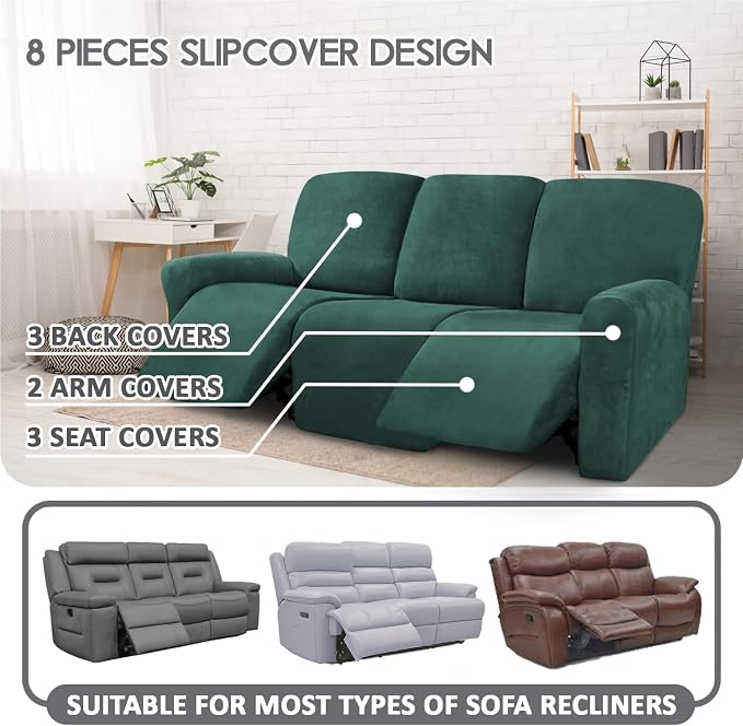 ULTICOR Velvet 8-Pieces Recliner Sofa Covers Stretch Reclining Couch Covers - Image 2