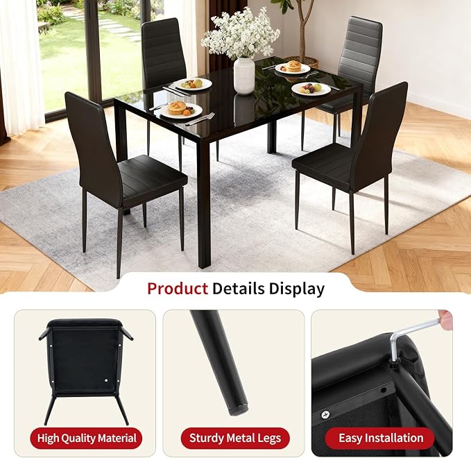 FDW | Dining Chairs Set of 4 | Black | Kitchen Chairs 4 Upholstered Chairs and - Image 4