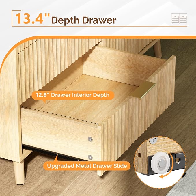 VINGLI Fluted Dresser Led, 6 Drawer Dresser - Image 5